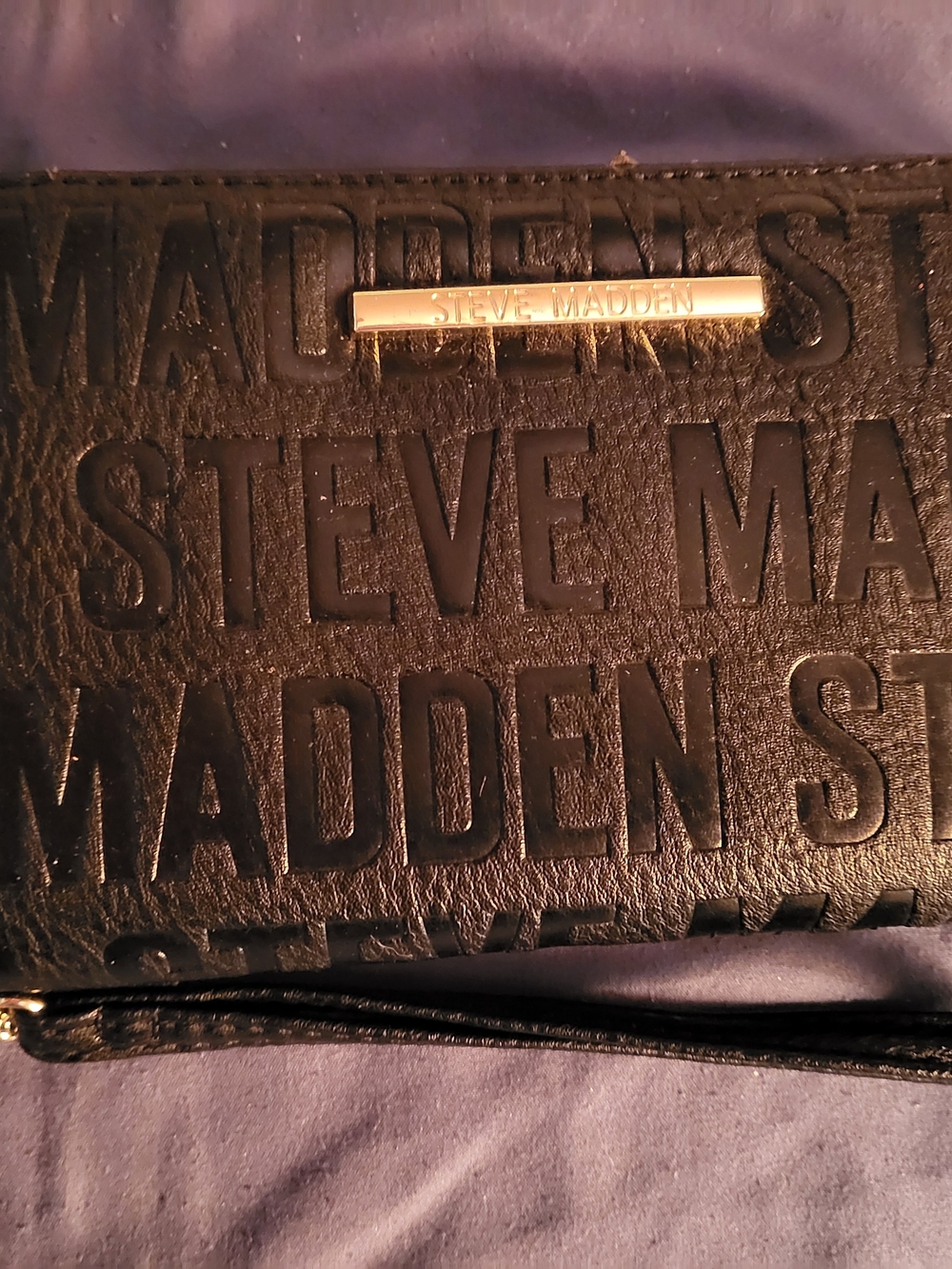 Steve Madden Black Embossed Logo Wristlet Wallet